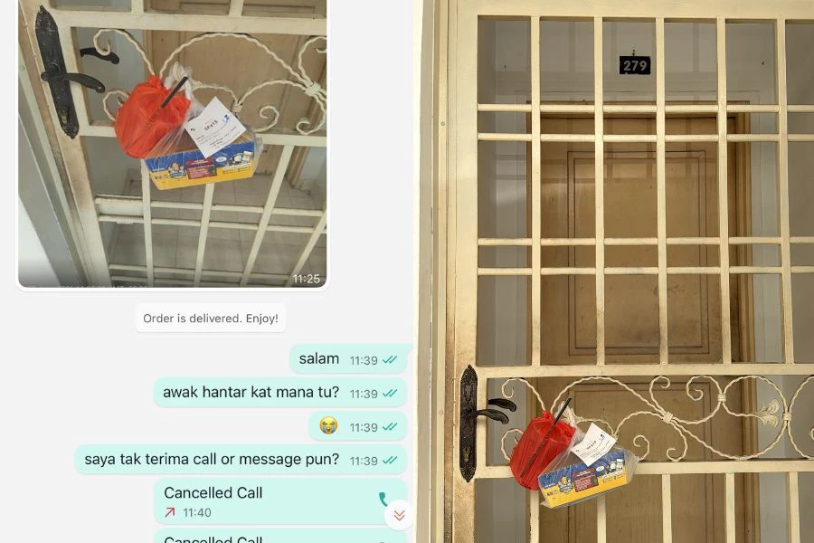 Gambar bukti menunjukkan makanan dihantar pada alamat yang salah.