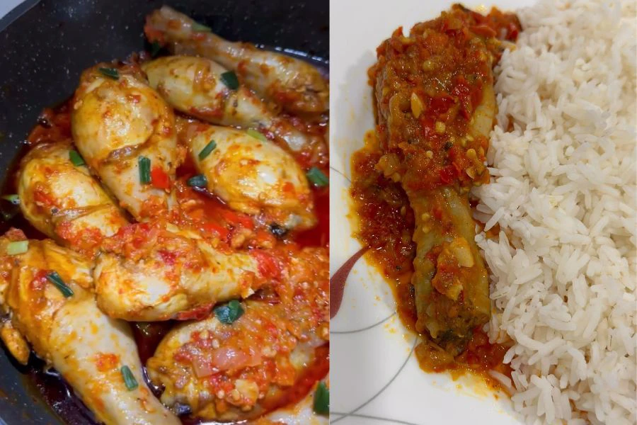 Sambal ayam ini terasa lebih enak kerana menggunakan cili segar berbanding cili kering.
