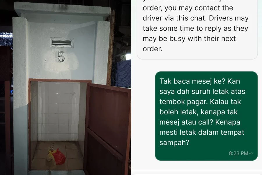 Mesej perbualan antara wanita tersebut bersama rider menerusi aplikasi penghantaran makanan.