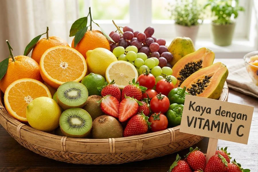 Vitamin C membantu penghasilan kolagen.