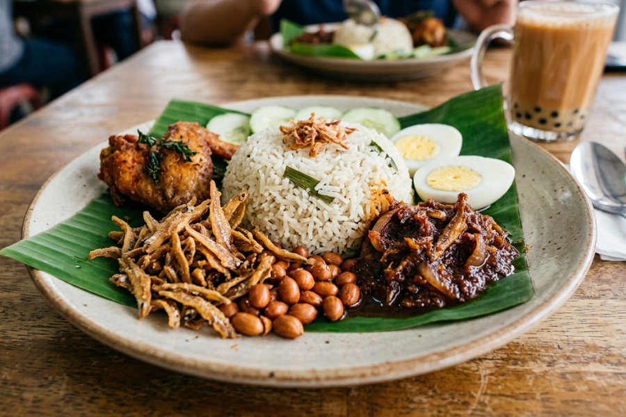 Ikan bilis merupakan bahan sampingan yang perlu ada dalam hidangan nasi lemak. Foto Gambar AI