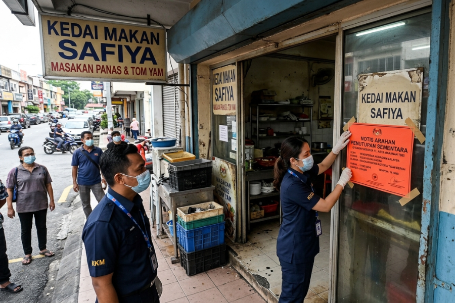 Beberapa tempat makan sebelum ini sudah pun menerima notis penutupan sementara oleh KKM kerana didapati terlalu kotor. Foto Gambar AI