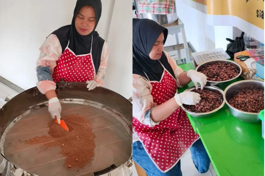 Wanita dikenali Ibu Yen kini bekerja keras menghasilkan produk coklat jenama itu.