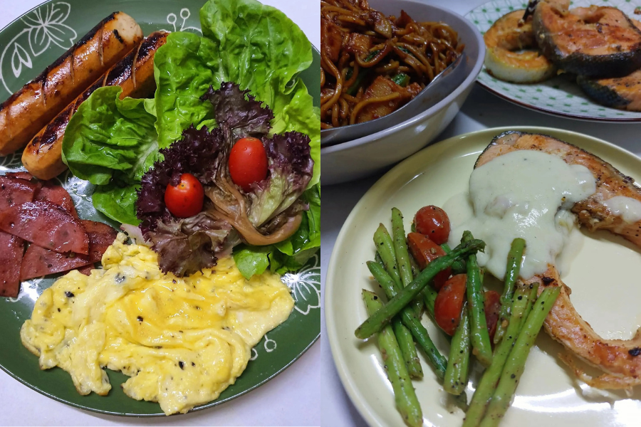 Hidangan English Breakfast dan grill salmon.