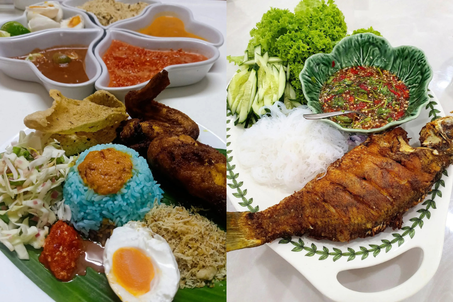 Nasi kerabu dan hidangan Thai, miang pla kelihatan begitu menggiurkan.