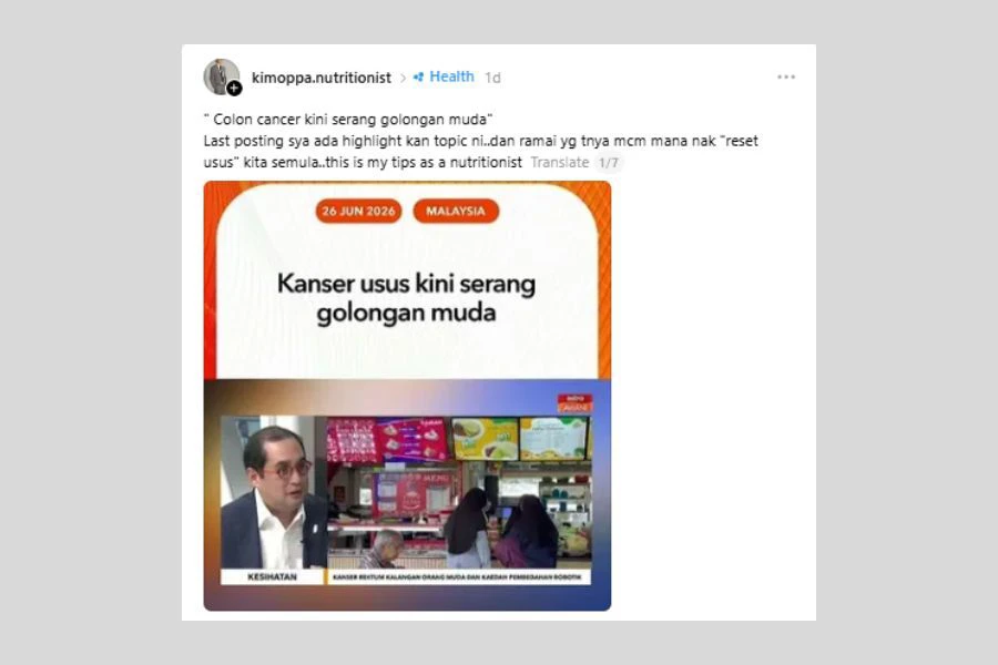 Perkongsian pakar nutrisi itu mencuri perhatian ramai.