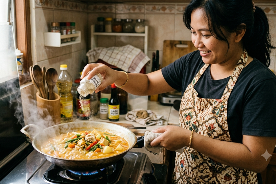 Wap panas daripada masakan menjadi antara punca serbuk lada putih di dalam botol cepat mengeras.