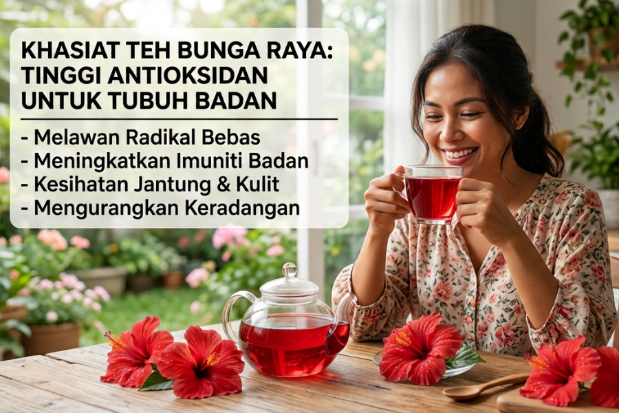 Teh bunga raya mengandungi antioksidan tinggi yang baik untuk kesihatan tubuh badan.