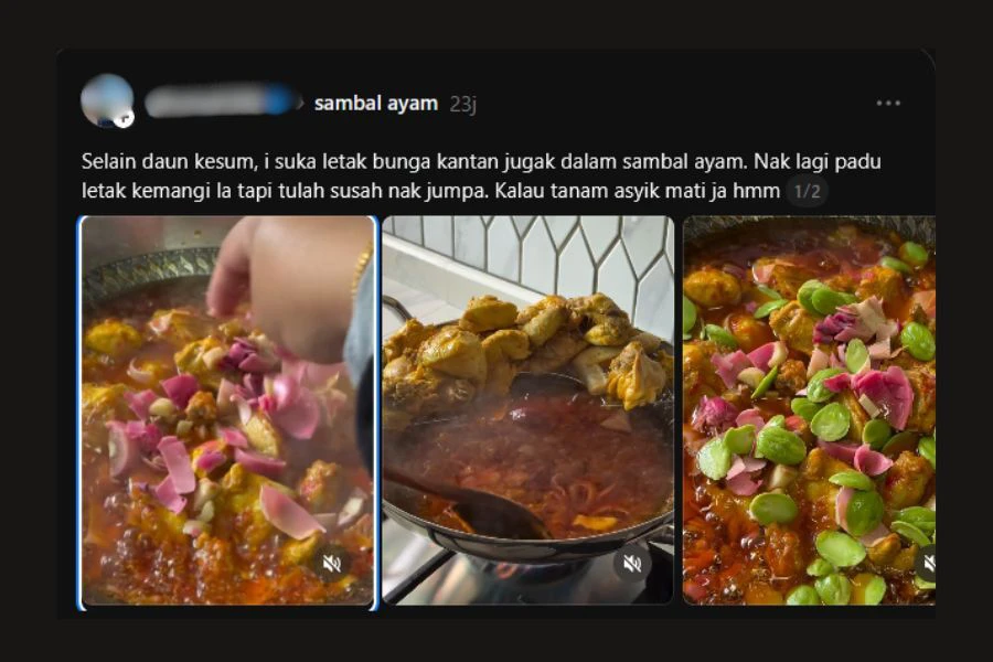Perkongsian individu ini mengenai tip menambah bunga kantan dalam sambal ayam membuatkan ramai tak sabar mencuba sendiri.