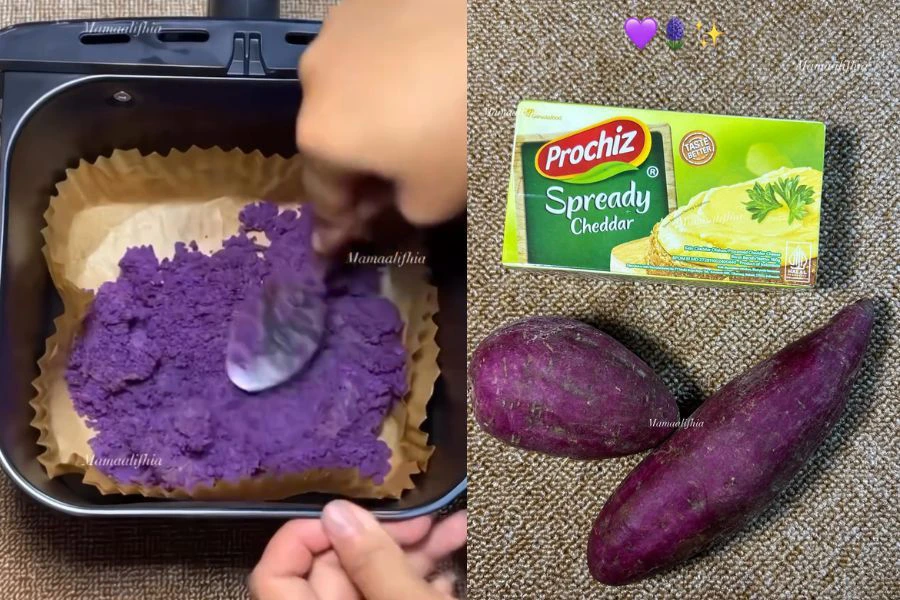 Rasa keju berkrim digabungkan dengan kemanisan semula jadi ubi keledek membuatkan kek ini bukan sahaja cantik dipandang malah cukup menggoda selera. - mama.alifhia