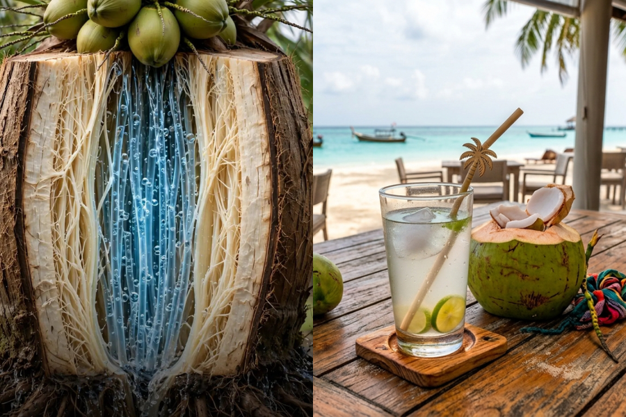 Pokok kelapa 'memproses' cecair itu dengan menambah gula semula jadi, vitamin, mineral dan elektrolit.