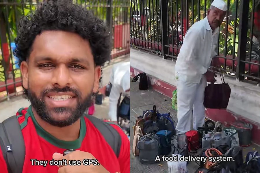 Pengguna ini berkongsi rakaman video pekerja Dabbawala sedang mengagihkan bekalan mengikut kawasan.