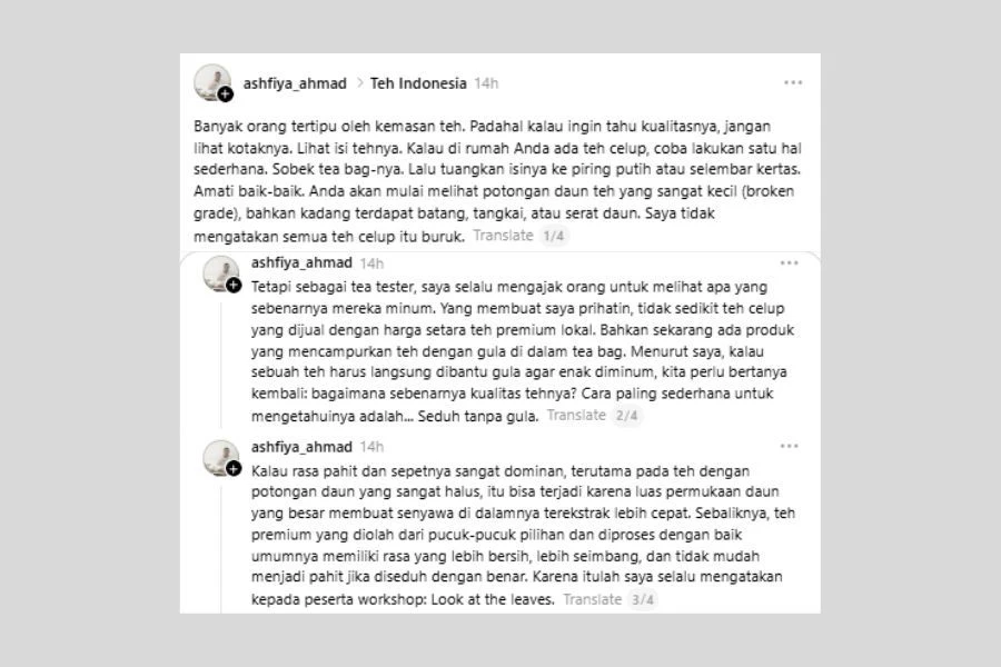 Ashfiya berkongsi petunjuk untuk kenal pasti kualiti teh.