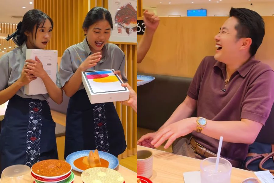 Kelihatan seorang pelanggan yang juga merupakan seorang 'influencer' begitu terhibur ketika menyaksikan joget tersebut.