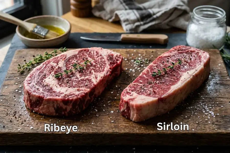 Ribye lebih berlemak manakala sirloin lebih pejal.