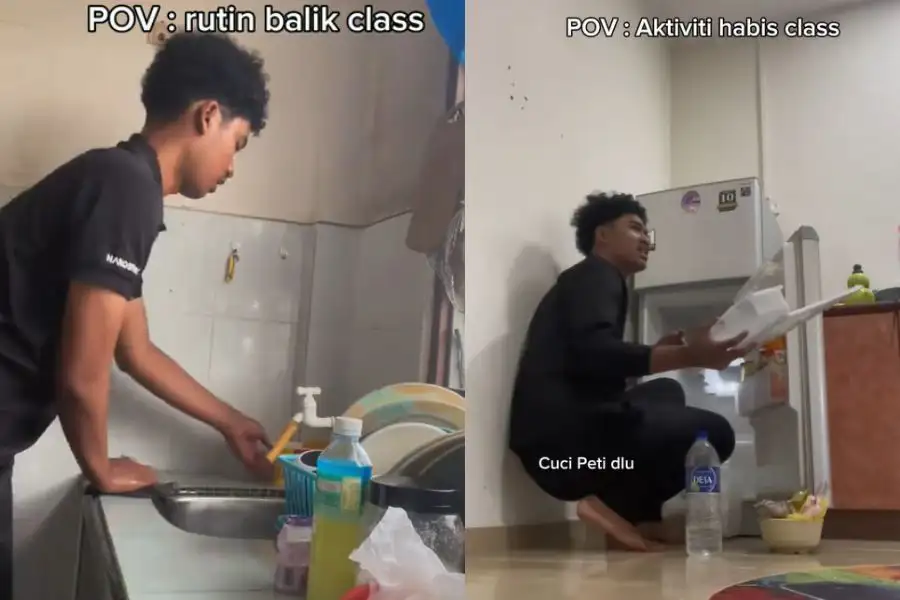 Bukan duduk melepak, pelajar ini meraih pujian kerana rajin mengemas dapur.