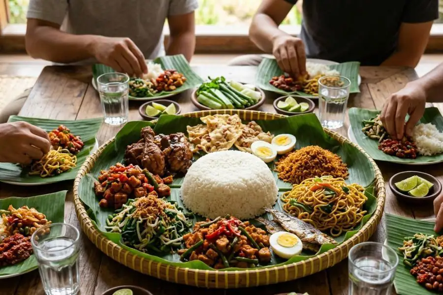 Nasi ambeng, menu warisan masyarakat Jawa mempunyai lauk tersendiri.