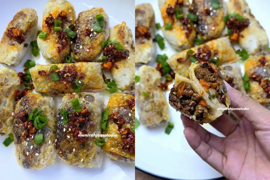 Seorang wanita kreatif menggunakan 'rice paper' untuk menyediakan 'dumpling'.