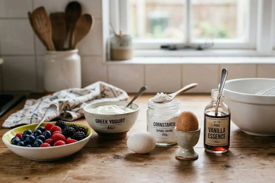 Greek yogurt, telur dan beri campuran antara bahan digunakan untuk menghasilkan kek bakar versi diet ini.