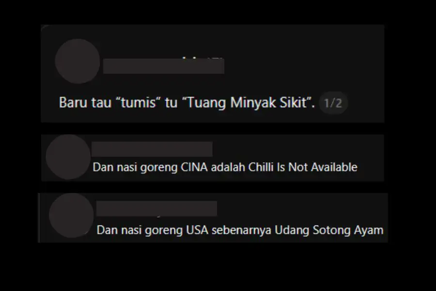 Netizen turut berkongsi pelbagai tafsiran istilah makanan lain.