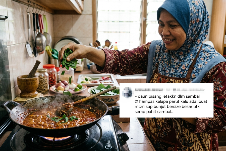 Memasukkan helaian daun pisang juga menjadi salah satu tip dikongsikan netizen.