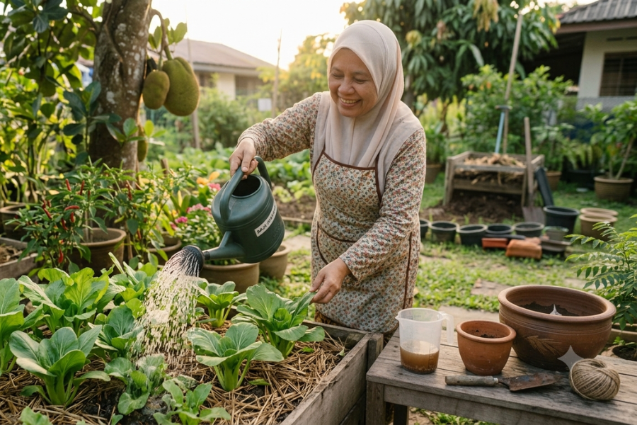 Air baja dari sisa kepala ikan bilis kaya dengan nutrien dan membantu menyuburkan tanaman.