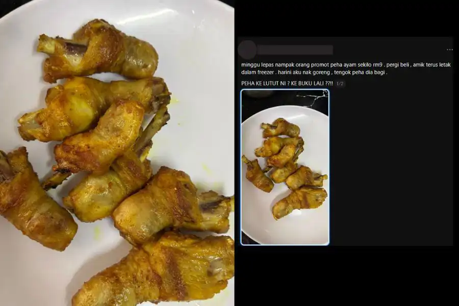 Wanita ini mendakwa bahagian peha ayam dibeli tidak seperti digambarkan penjual.