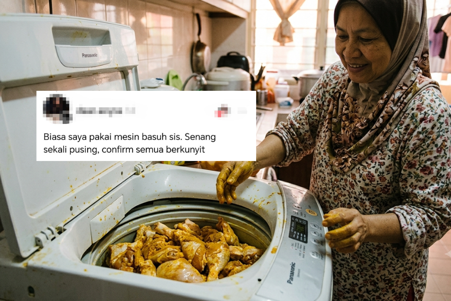 Jawapan seorang netizen apabila memberitahu caranya menggaul ayam kunyit menggunakan mesin basuh.
