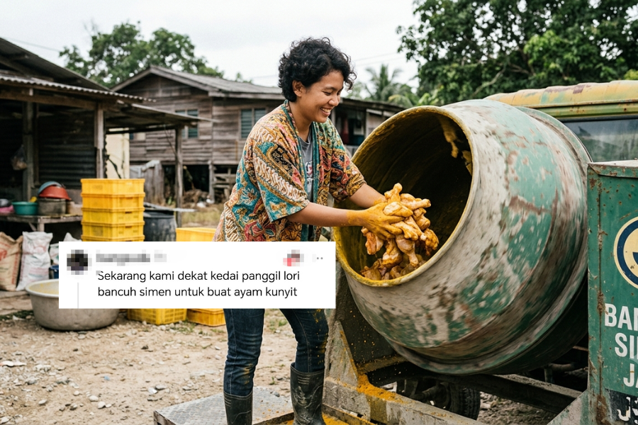 Seorang netizen lain pula mendakwa menggunakan mesin pembancuh simen.