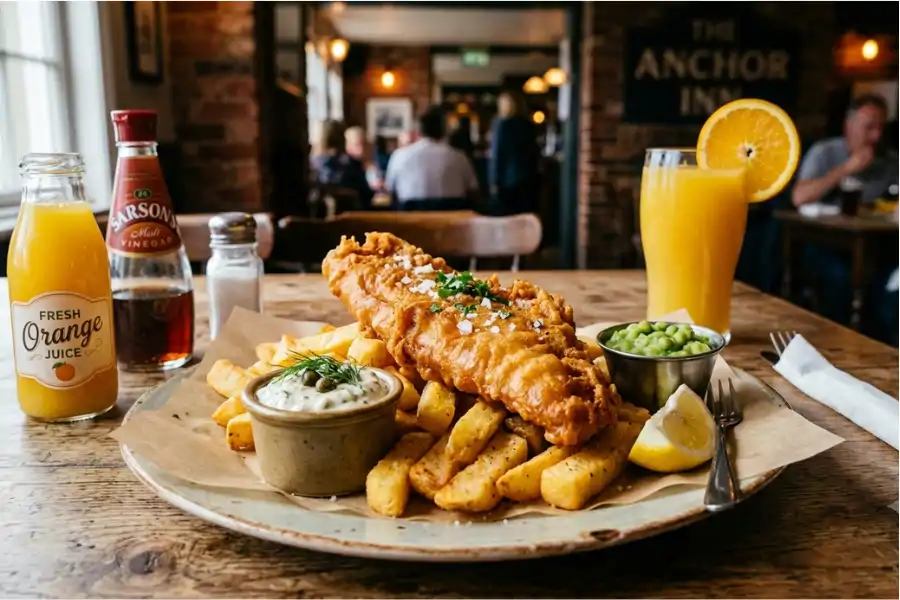 Fish and chips merupakan hidangan dari United Kingdom yang lazimnya menggunakan ikan putih seperti kod atau dory.