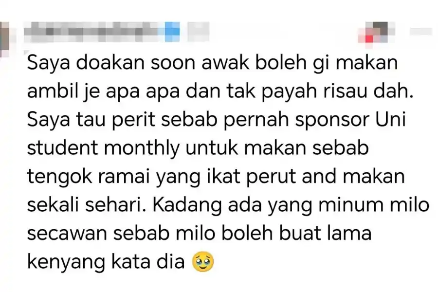 Antara komen netizen yang memahami situasi kewangan yang dilalui pelajar.