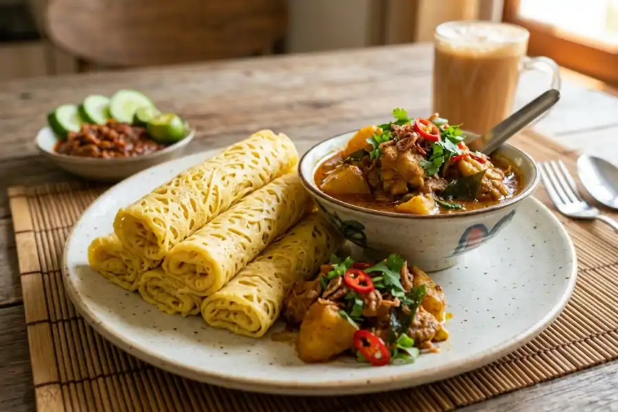 Roti Jala sepatutnya memiliki tekstur nipis dan lembut walaupun selepas digulung.