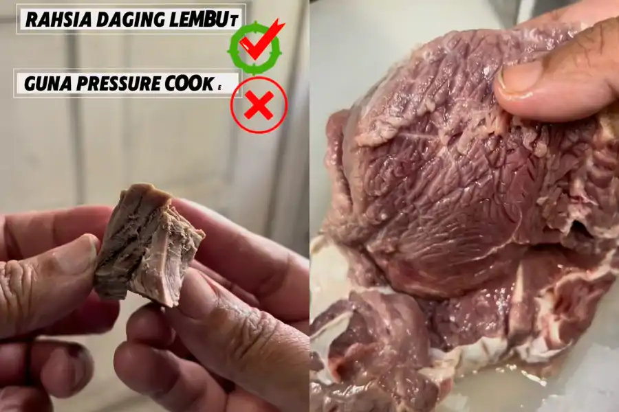 Daging perlu direbus selama berjam-jam untuk mendapatkan tekstur yang betul-betul lembut.
