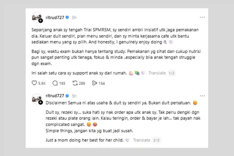 Perkongsian itu dibuat di laman Threads.