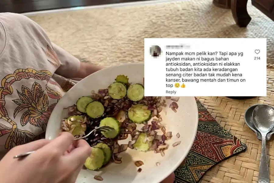 Seorang netizen mendakwa kombinas makanan yang dimakan Jebat Jayde merupakan makanan sihat kerana tinggi antioksidan.