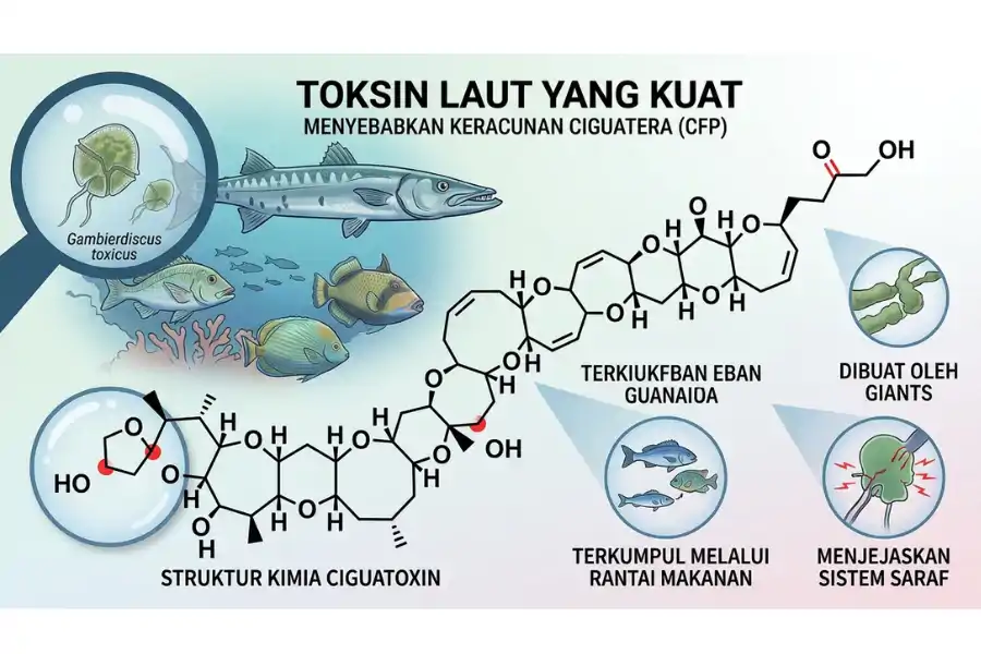 Pembentukan toksin ciguatoxin berlaku melalui rantaian makanan.