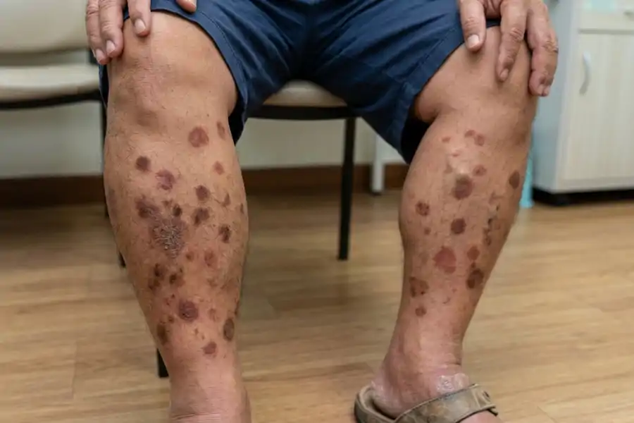 Shin spots merupakan kemunculan tompok-tompok kecil berwarna coklat atau kemerahan pada bahagian tulang kering (betis depan).