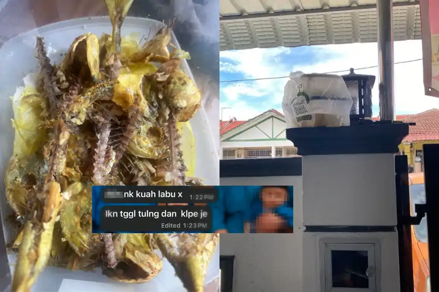 Wanita berkenaan tidak menyangka akan diberikan sisa ikan oleh jirannya.