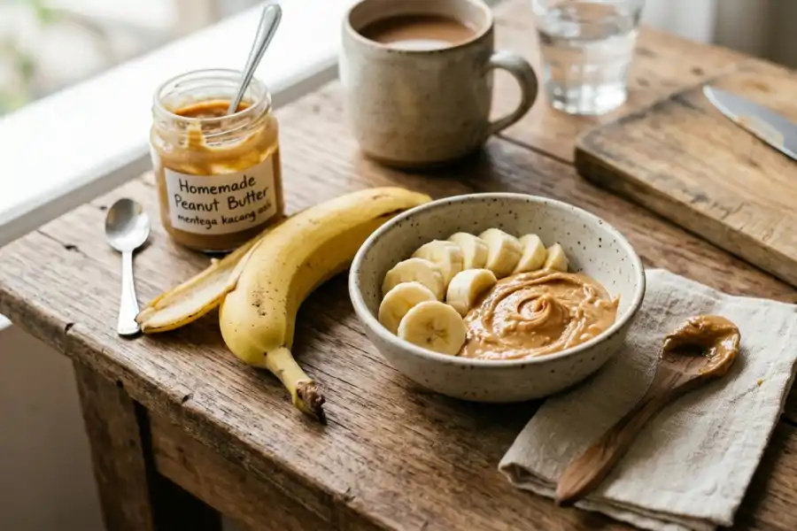 Pisang juga boleh dimakan begitu sahaja atau digabungkan bersama yogurt, oatmeal mahupun mentega kacang. 