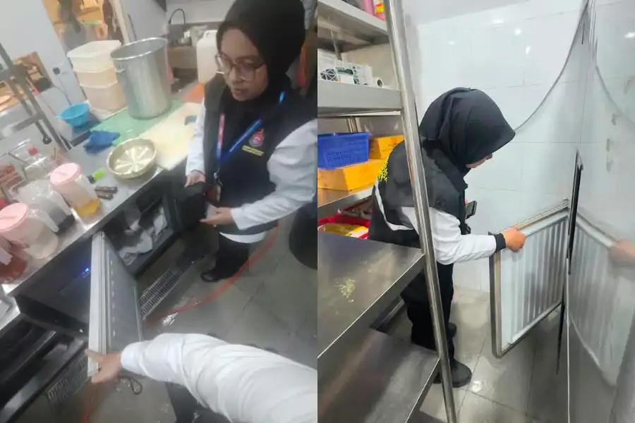 Unit Sanitasi Premis Pejabat Kesihatan sedang menjalankan pemeriksaan kebersihan.