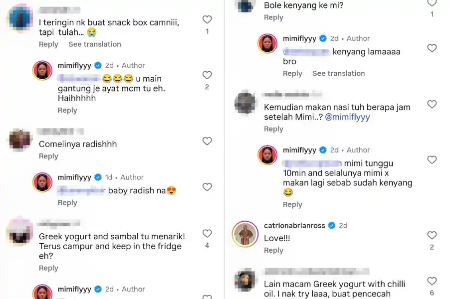 Antara komen pengikutnya yang turut tertarik dengan bekal yang disediakan.