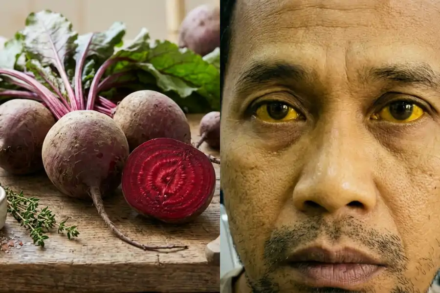 Ubi bit merah (beetroot) sebagai sebahagian daripada diet pemulihan untuk masalah mata kekuningan.