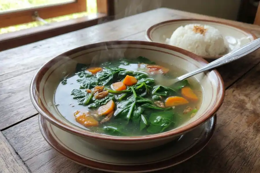 Sayur bening (tumis air) merupakan antara masakan bayam popular.