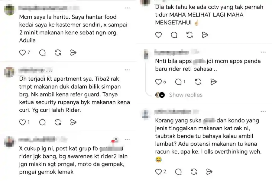 Komen-komen netizen yang mengecam perbuatan mencuri seorang penghantar makanan.