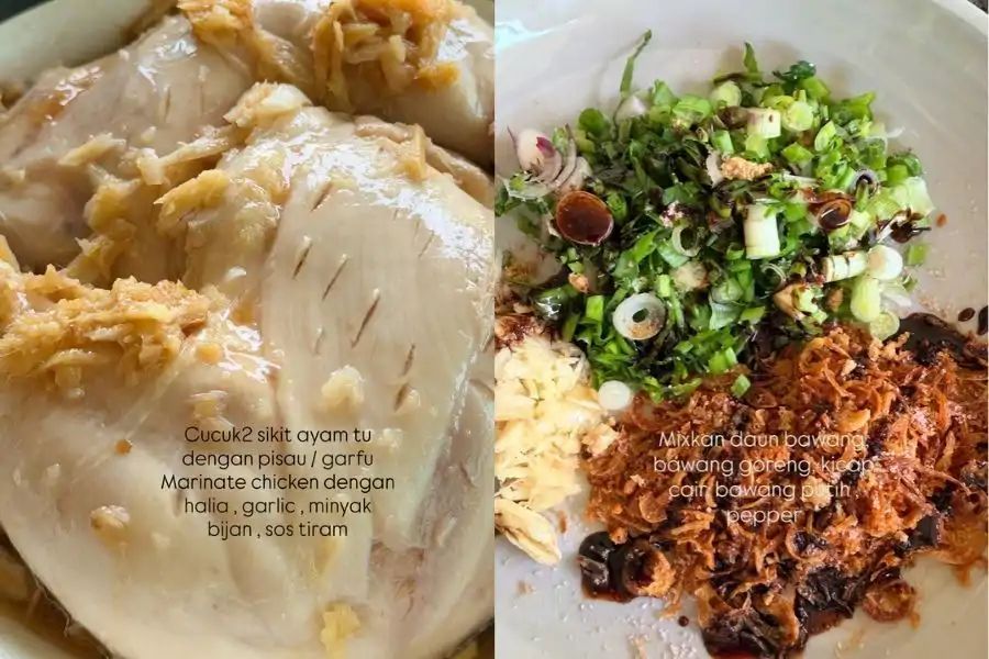 Menu tinggi protein menggunakan campuran daun bawang, bawang goreng, kicap cair dan lada sulah cukup membuka selera.