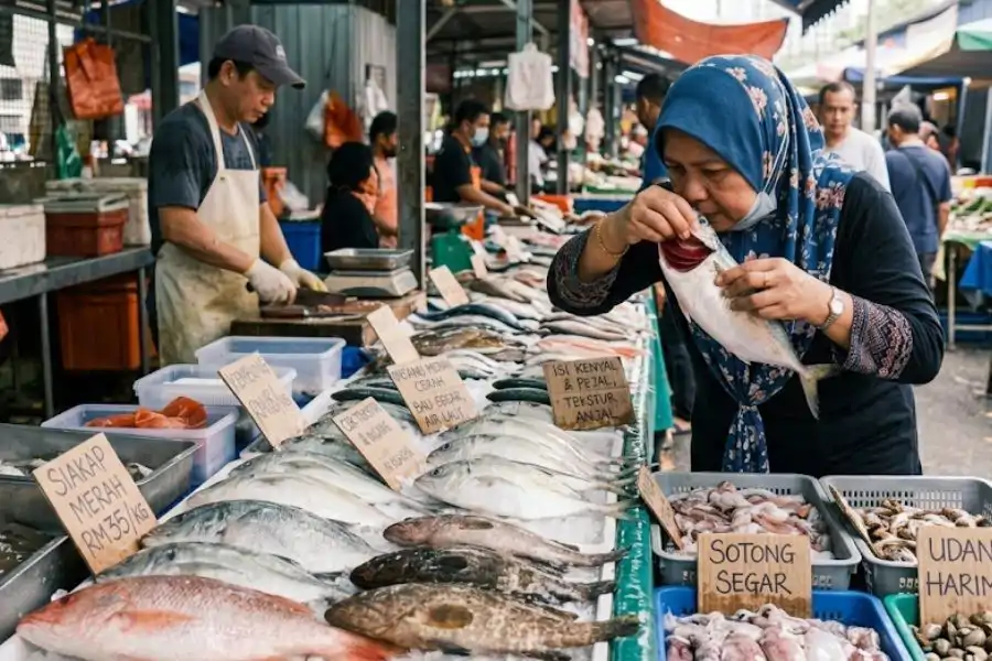 Keadaan insang, bau dan tekstur isi turut perlu diperhatikan bagi memastikan ikan dipilih masih segar dan berkualiti.