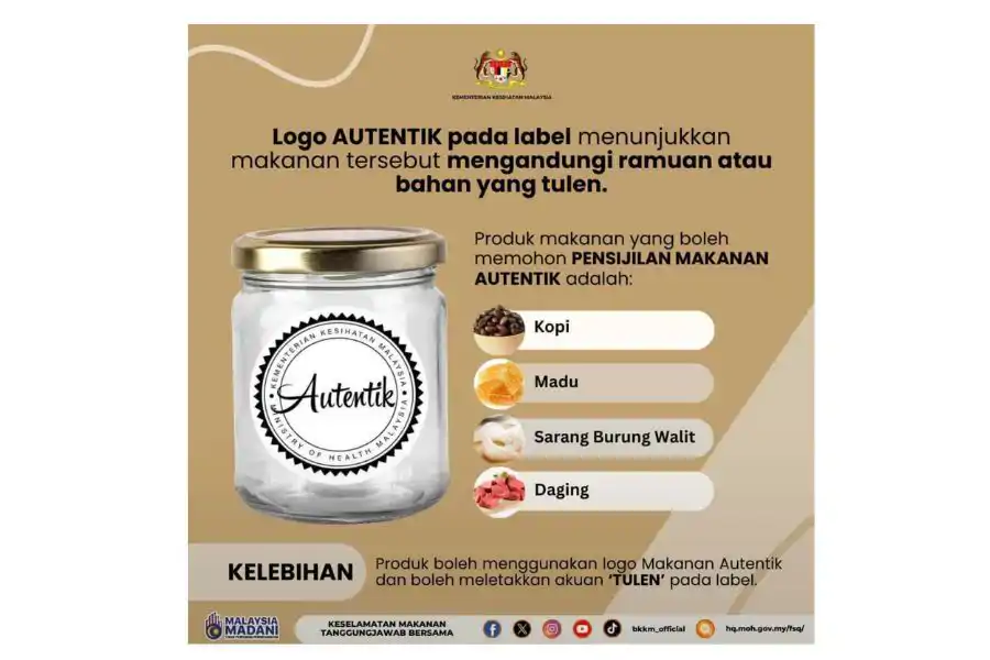 Produk madu juga boleh memohon pensijilan makanan autentik.