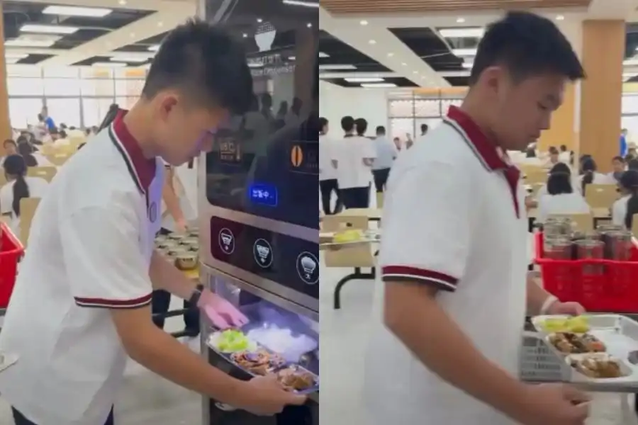 Mesin penyaji nasi automatik mampu mengeluarkan satu hidangan nasi panas dalam kira-kira dua saat.