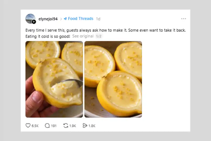 Perkongsian resipi dibuat di laman Threads.