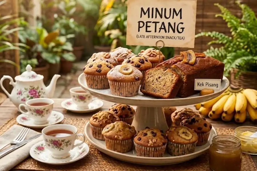 Kek pisang dan mufin antara hidangan minum petang menjadi kegemaran ramai.
